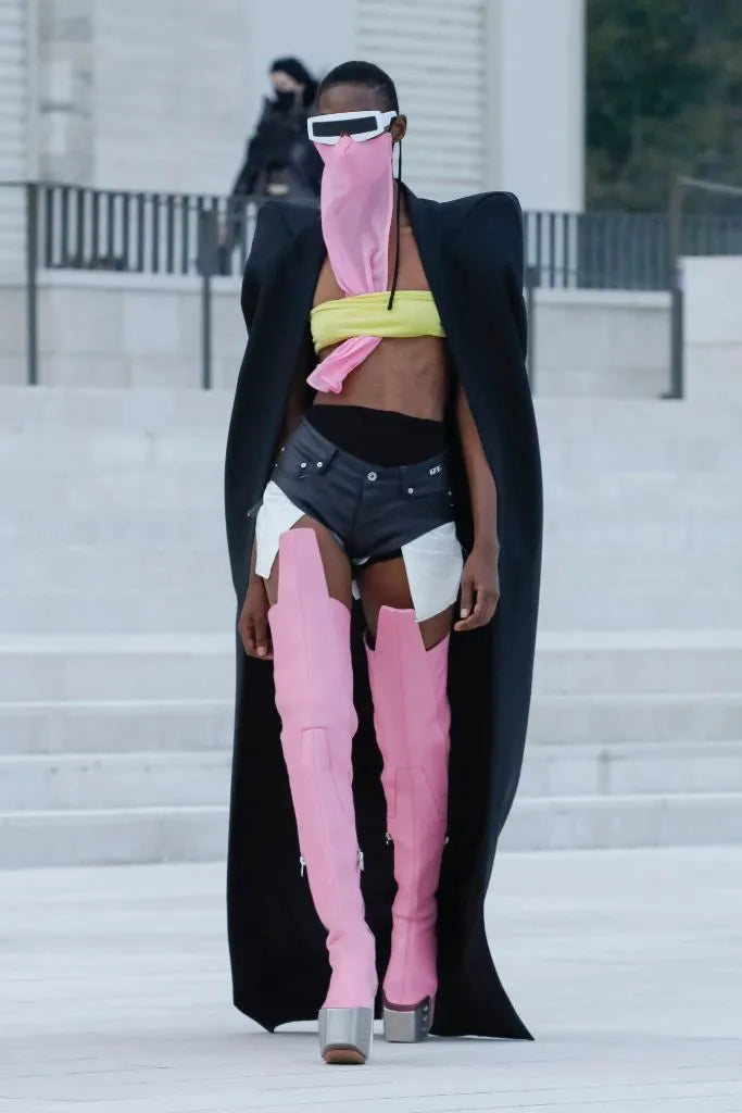 RICK OWENS S/S 2021 RUNWAY PINK KNEE HIGH PLATFORM BOOTS