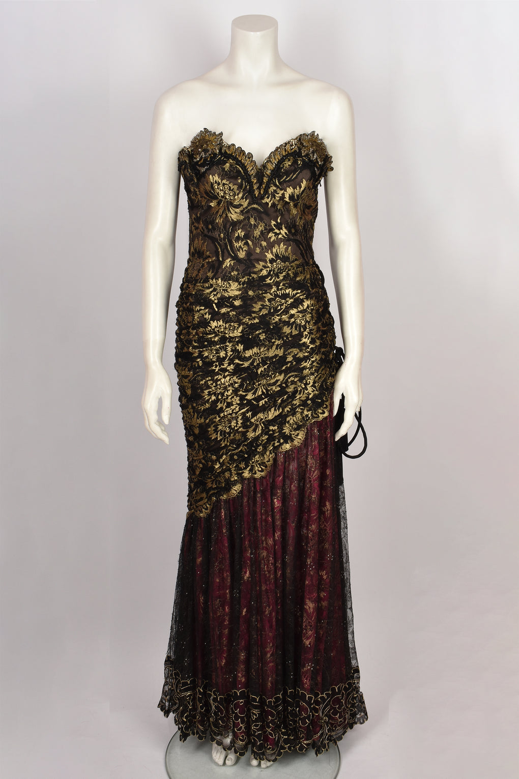 CHRISTIAN LACROIX HAUTE COUTURE A/W 1989 RUNWAY METALLIC LACE GOWN