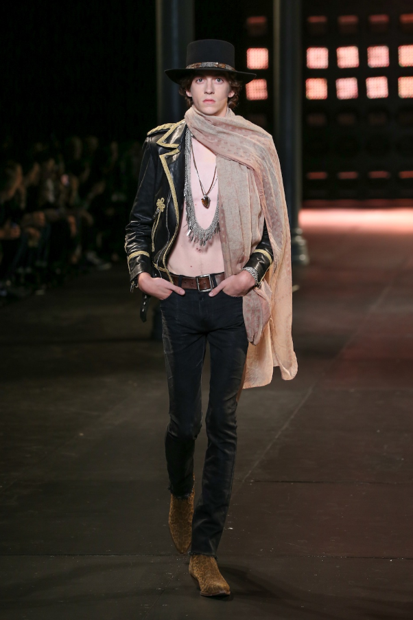 SAINT LAURENT S/S 2015 BLACK AND GOLD MILITARY BIKER JACKET