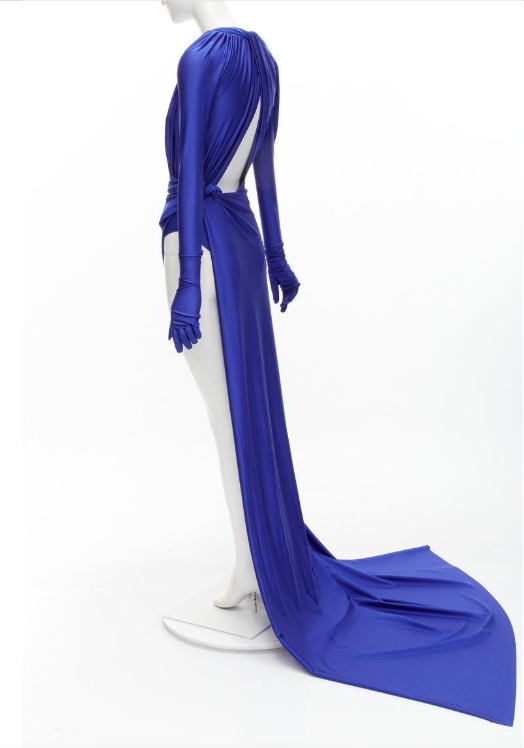 BALENCIAGA FALL 2020 RTW BLUE WRAP GOWN W/ GLOVES