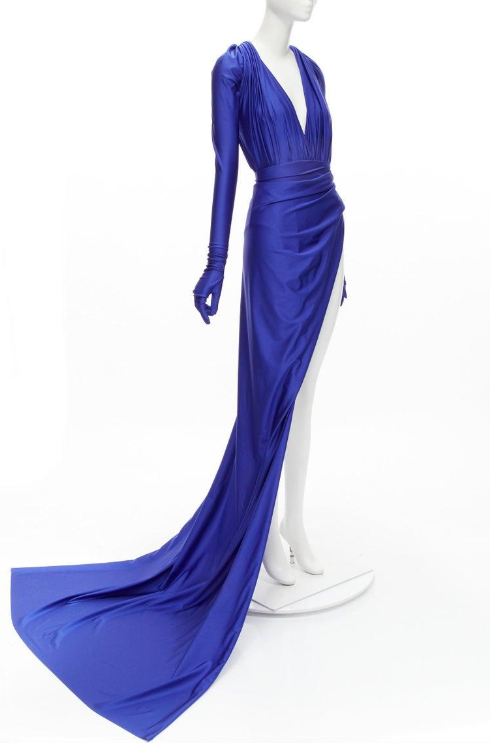 BALENCIAGA FALL 2020 RTW BLUE WRAP GOWN W/ GLOVES