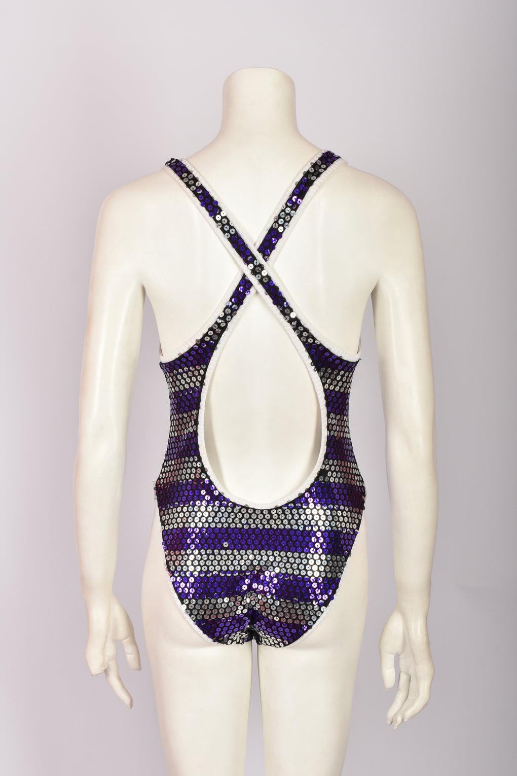 PURPLE AND SILVER SEQUIN BODYSUIT