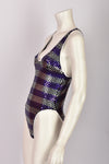 PURPLE AND SILVER SEQUIN BODYSUIT