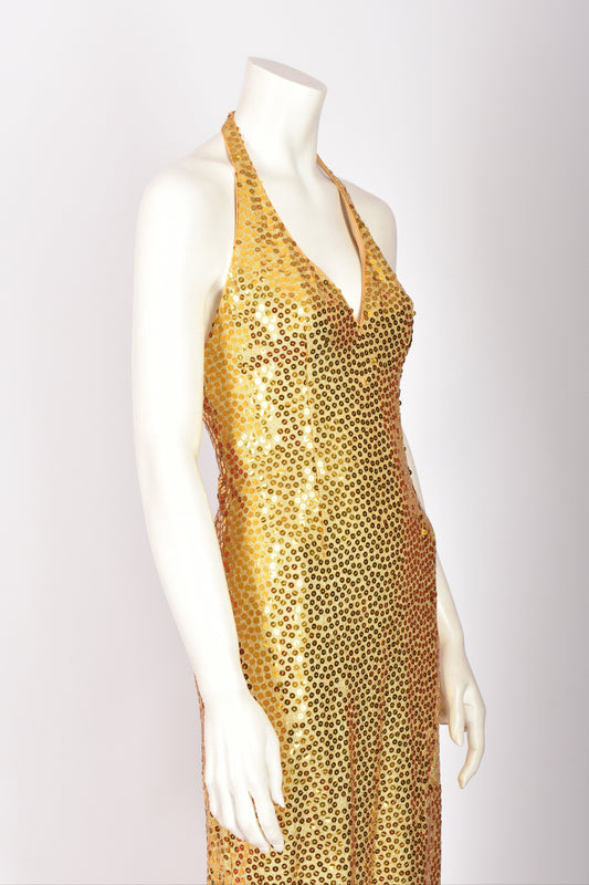 MOSCHINO GOLD SEQUIN BACKLESS DRESS