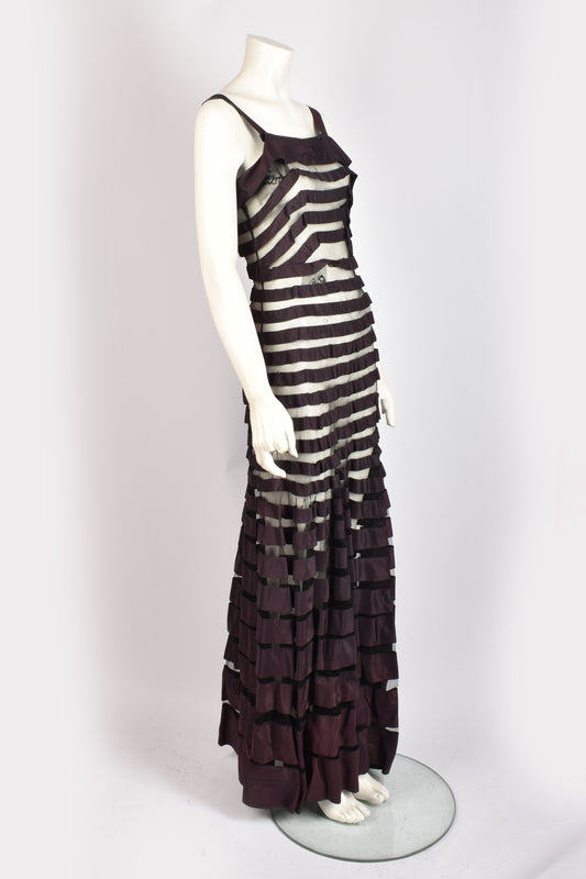 1930S STRIPED COUTURE GOWN
