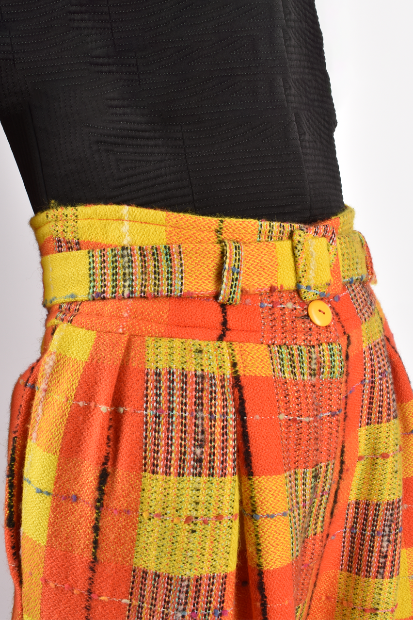 CHRISTIAN LACROIX TAILORED ORANGE AND YELLOW TARTAN TROUSERS
