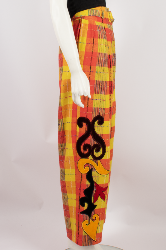 CHRISTIAN LACROIX TAILORED ORANGE AND YELLOW TARTAN TROUSERS