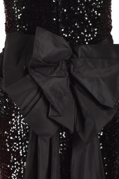 BLACK VINTAGE SEQUENCE GOWN WITH BOW
