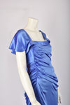 VERSACE RUCHED BLUE SILK MIDI DRESS