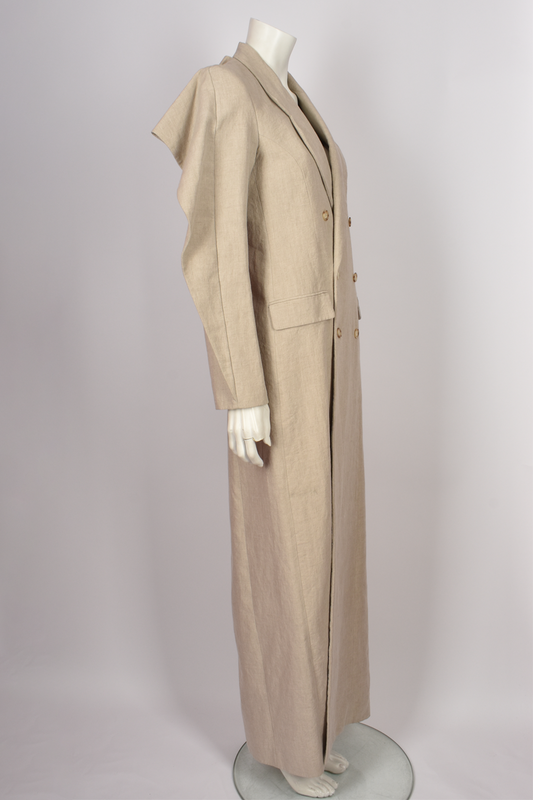 Y/PROJECT BEIGE CANVAS COAT WITH BACK RUFFLE