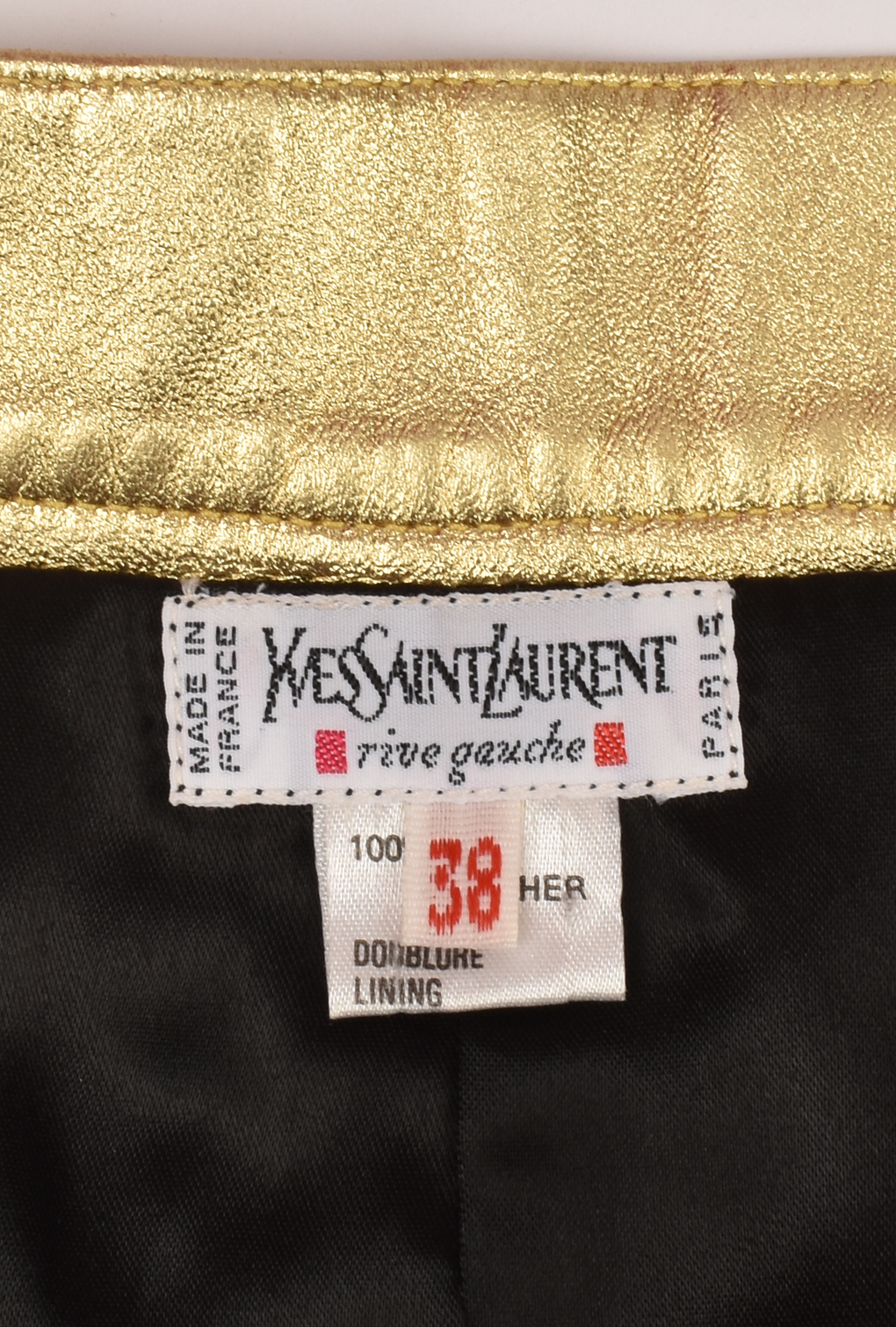 YVES SAINT LAURENT GOLD LEATHER MIDI SKIRT