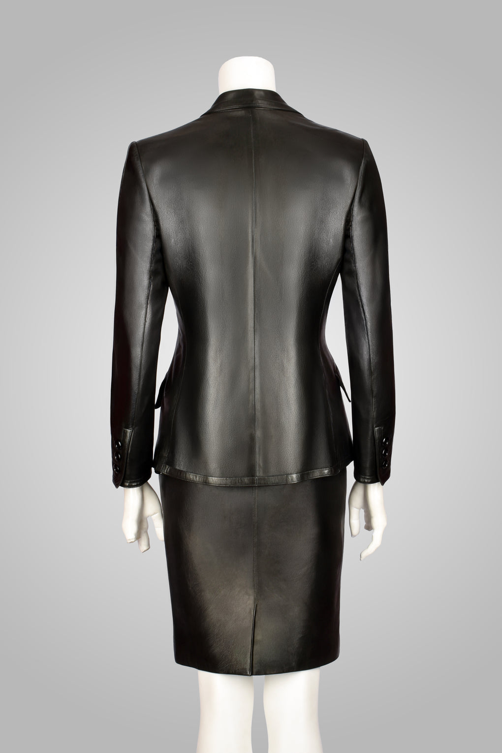 YVES SAINT LAURENT BLACK LEATHER SKIRT SUIT