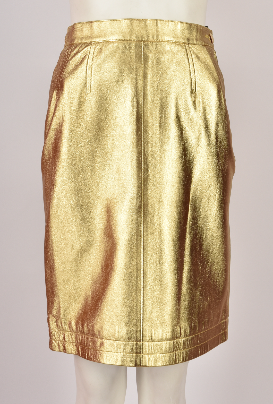 YVES SAINT LAURENT GOLD LEATHER MIDI SKIRT