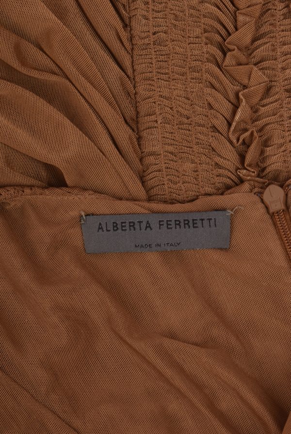ALBERTA FERRETTI BODYCON RUCHED BROWN DRESS