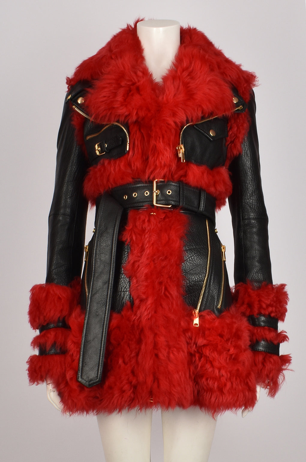 ALEXANDER MCQUEEN FUR AND LEATHER COAT