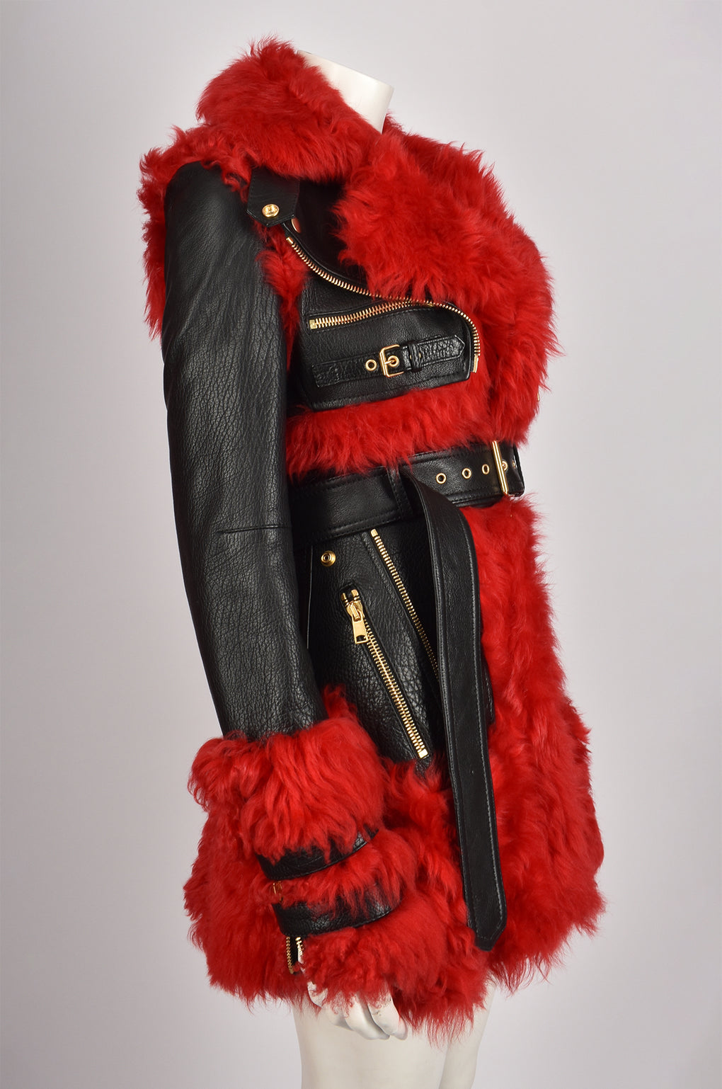 ALEXANDER MCQUEEN FUR AND LEATHER COAT