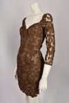 ANTONY PRICE BROWN LACE PLUNGE NECKLINE DRESS