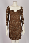 ANTONY PRICE BROWN LACE PLUNGE NECKLINE DRESS