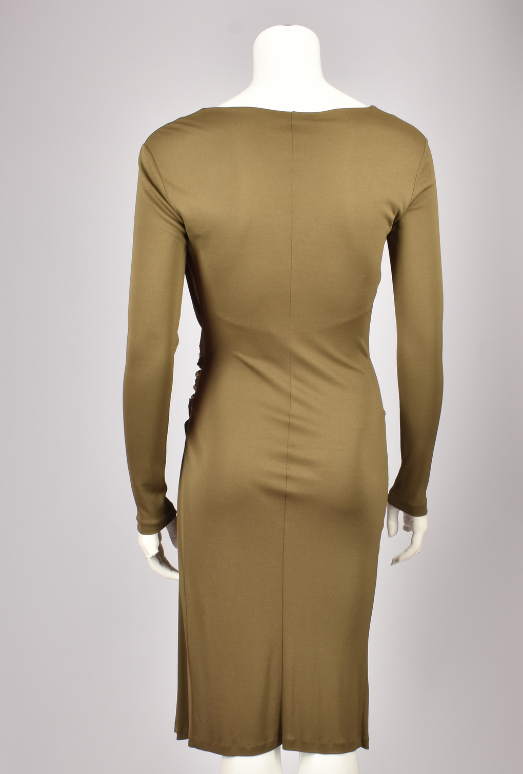 ROBERTO CAVALLI ARMY GREEN RUCHED MIDI DRESS