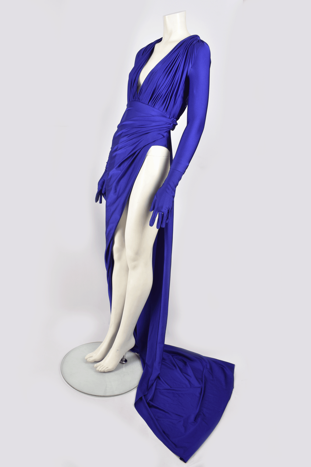 BALENCIAGA FALL 2020 RTW BLUE WRAP GOWN W/ GLOVES