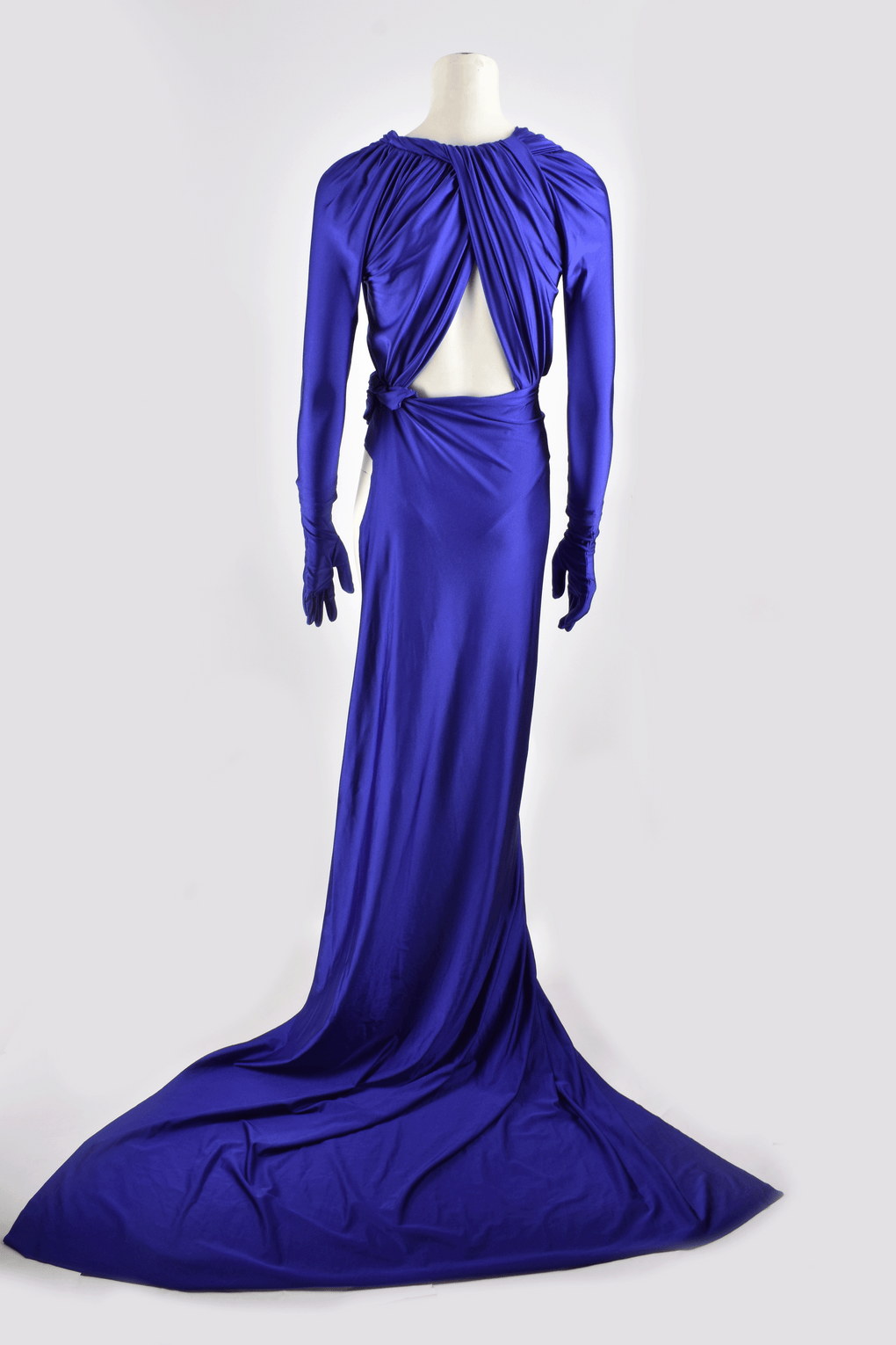 BALENCIAGA FALL 2020 RTW BLUE WRAP GOWN W/ GLOVES