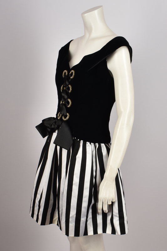 BELLEVILLE SASSOON VELVET AND STRIPED CORSET MINI DRESS