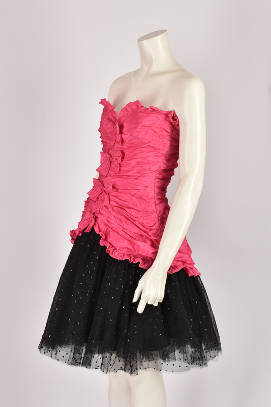 BELLVILLE SASSON HOT PINK AND BLACK DRESS WITH BOWS