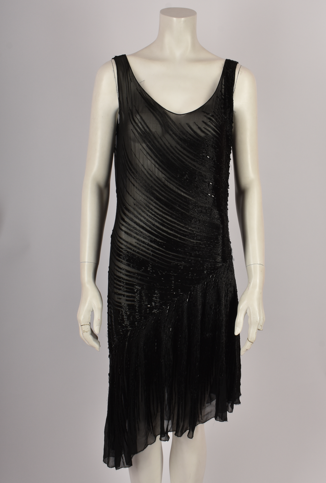 1920'S BEADED BLACK ASSYMMETRIC DRESS