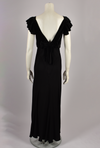 BLACK V-NECK VELVET GOWN WITH BACK BOW