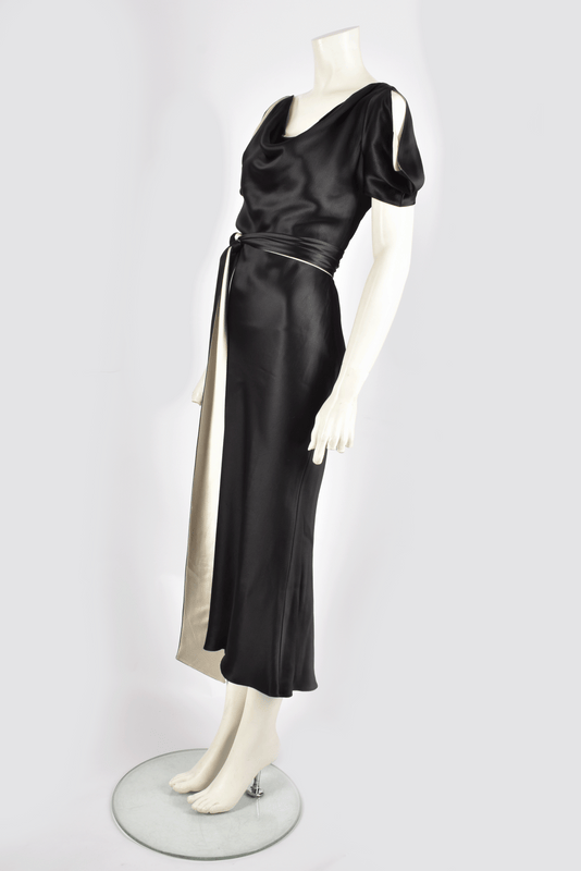 ALEXANDER MCQUEEN BLACK AND WHITE SATIN DRESS