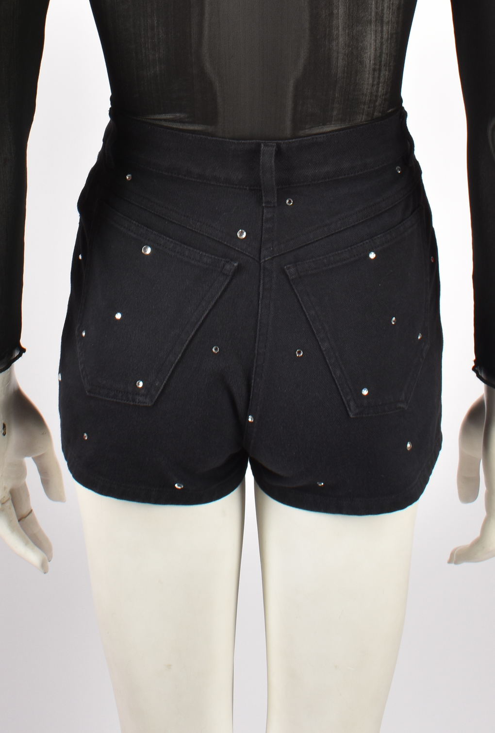 BLUMARINE BLACK DENIM SHORTS WITH RHINESTONES