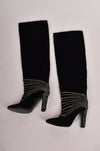 ALBERTA FERRETTI VELVET HEELED BOOTS WITH CRYSTAL DETAILS