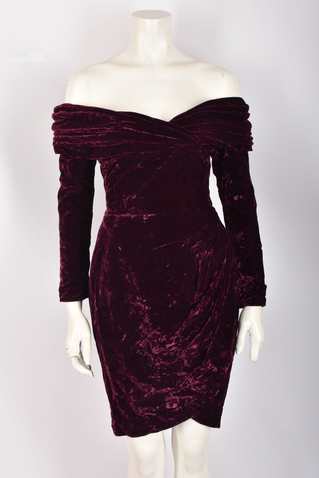 ANTONY PRICE BURGUNDY OFF-THE-SHOULDER VELVET DRESS