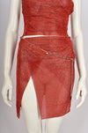 CRYSTAL RED TOP AND WRAPPED SKIRT SET