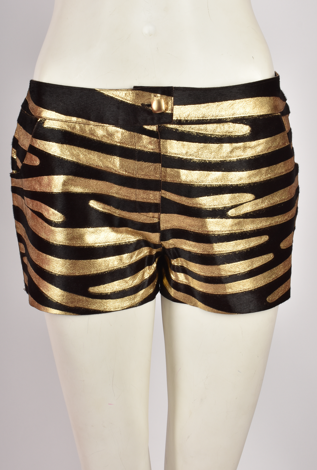 CHANEL CRUISE 2001 METALLIC TIGER LEATHER PATCHWORK SHORTS