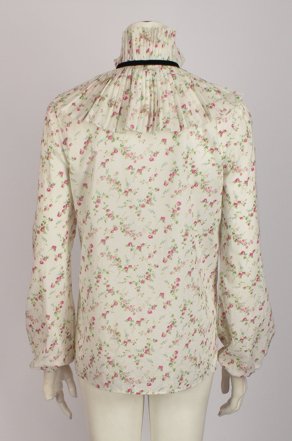 WHITE FLORAL SHIRT WITH HIGH DRAPPED COLLAR