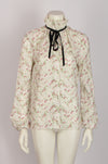 WHITE FLORAL SHIRT WITH HIGH DRAPPED COLLAR