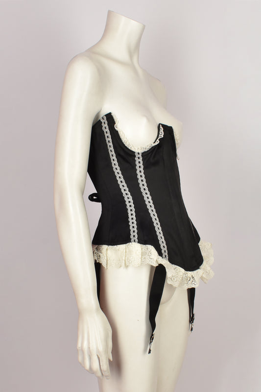 ORIGINAL 1960s BLACK SATIN AND LACE TRIM CORSET