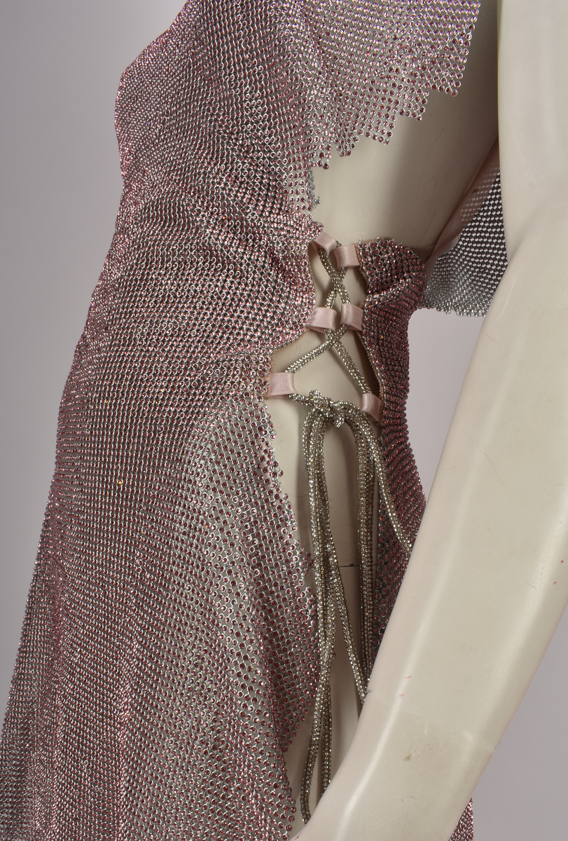 PINK CHAINMAIL MINI DRESS WITH CRISS CROSS SIDES – Found And Vision