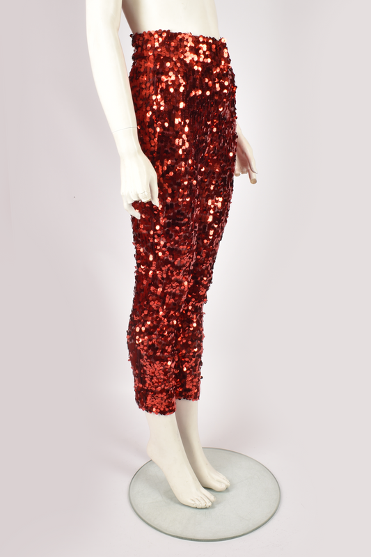 DOLCE & GABBANA RED SEQUIN TROUSERS