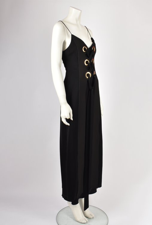 ellery black dress with lace back and pleats Black Satin Dress - Lace-Up Maxi Dress - Pleated Bridesmaid Dress
