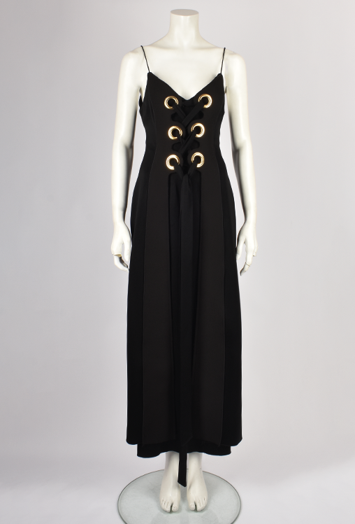 ELLERY BLACK MAXI DRESS WITH LACE UP CORSET FRONT DETAIL