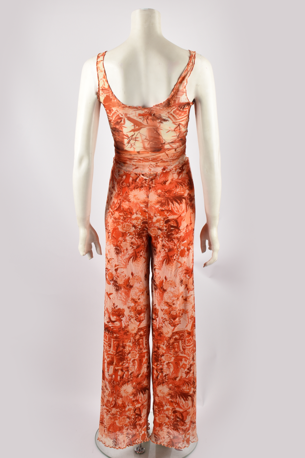 JEAN PAUL GAULTIER ORANGE MESH TOP AND TROUSERS