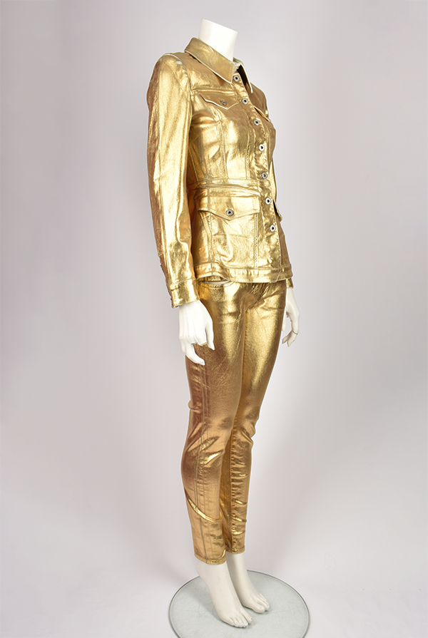 GOLD WAXED DENIM JACKET AND TROUSERS SET