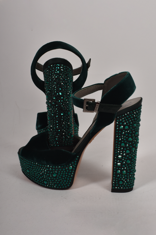 GINA GREEN DIAMANTE PLAFORM SANDALS