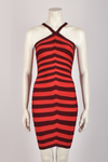 HERVE LEGER STRIPED HALTER  BONDAGE DRESS