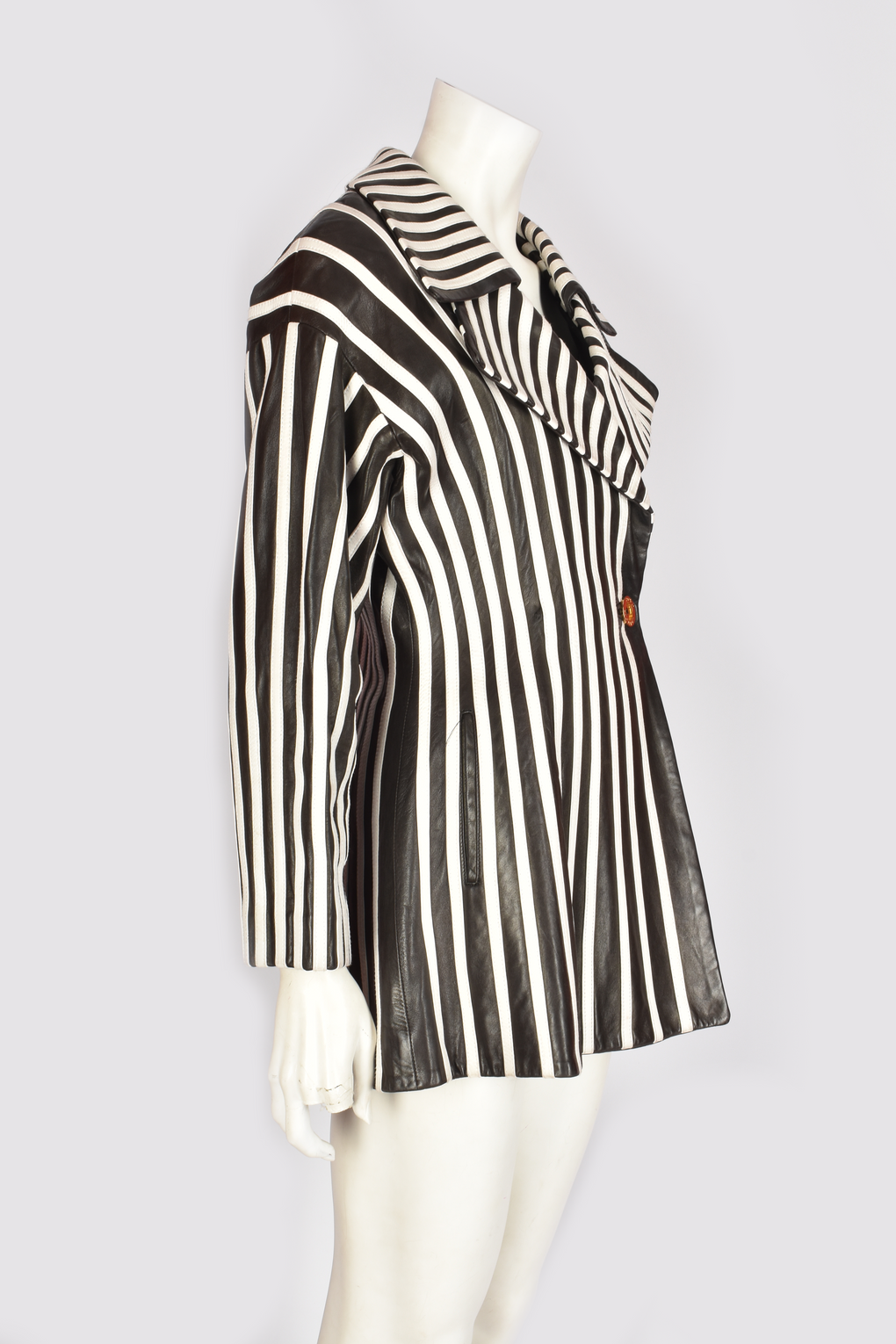JITORIS BLACK AND WHITE STRIPED LEATHER JACKET