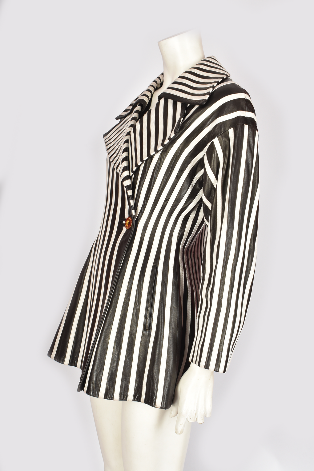 JITORIS BLACK AND WHITE STRIPED LEATHER JACKET