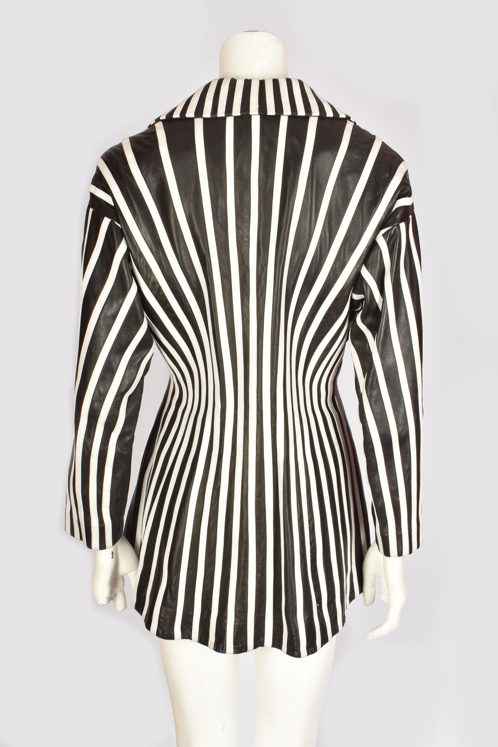 JITORIS BLACK AND WHITE STRIPED LEATHER JACKET