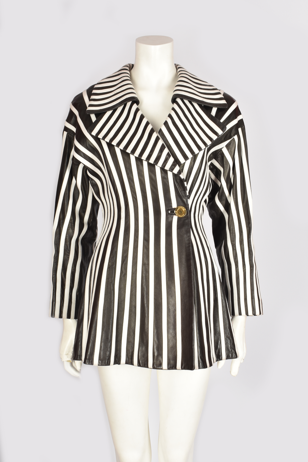 JITORIS BLACK AND WHITE STRIPED LEATHER JACKET